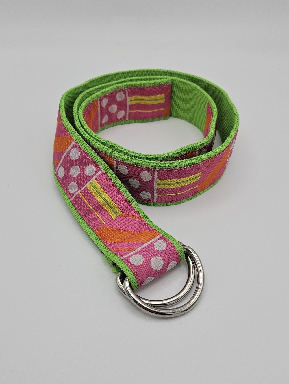Toe GoZ ribbon belt lime green pink orange pattern size small